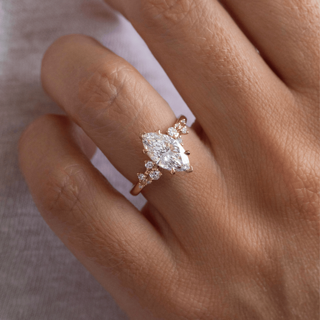 2.00 Carat Lab Grown Marquise Diamond Cluster Engagement Ring In Yellow Gold - Morning Star