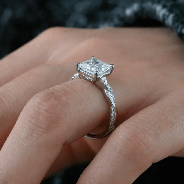 2.57 Carat Lab Grown Princess Cut Diamond Band Engagement Ring In Platinum - Sahana