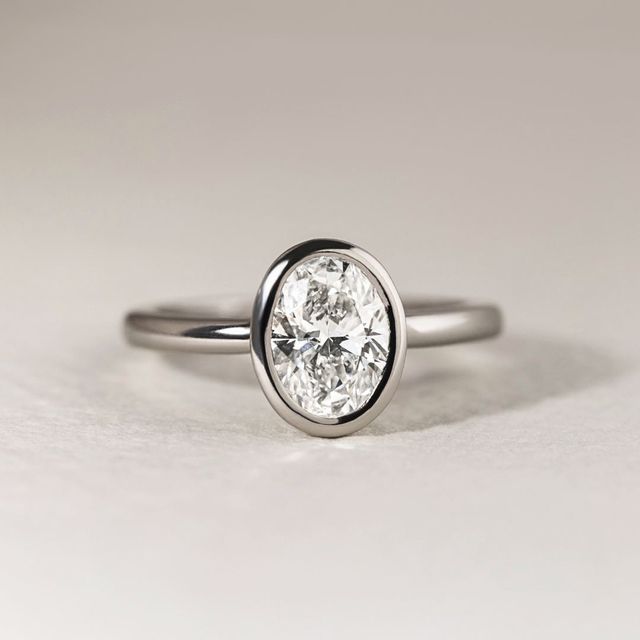 1.50 Carat Lab Grown Oval Diamond Bezel Solitaire Ring In Platinum - Chloe