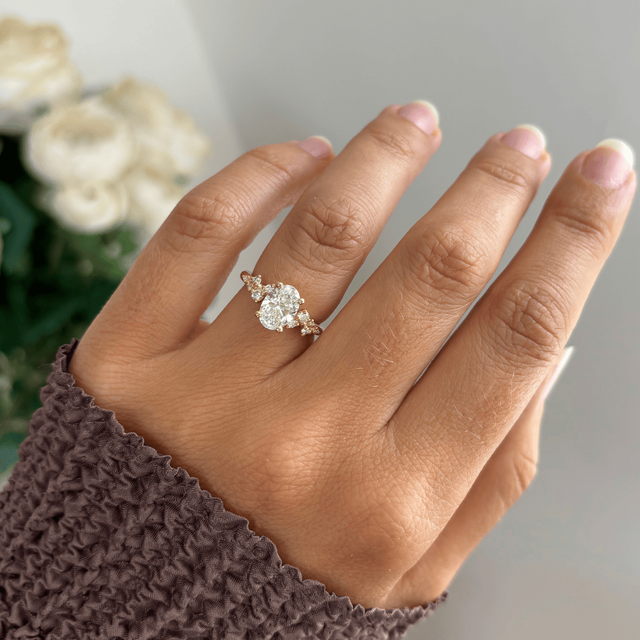 2.00 Carat Lab Grown Oval Diamond Cluster Engagement Ring In Yellow Gold - Morning Star