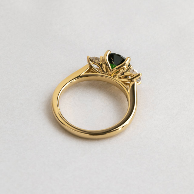 1.85 Carat Round Demantoid Garnet Trilogy Engagement Ring In Yellow Gold - Rohini