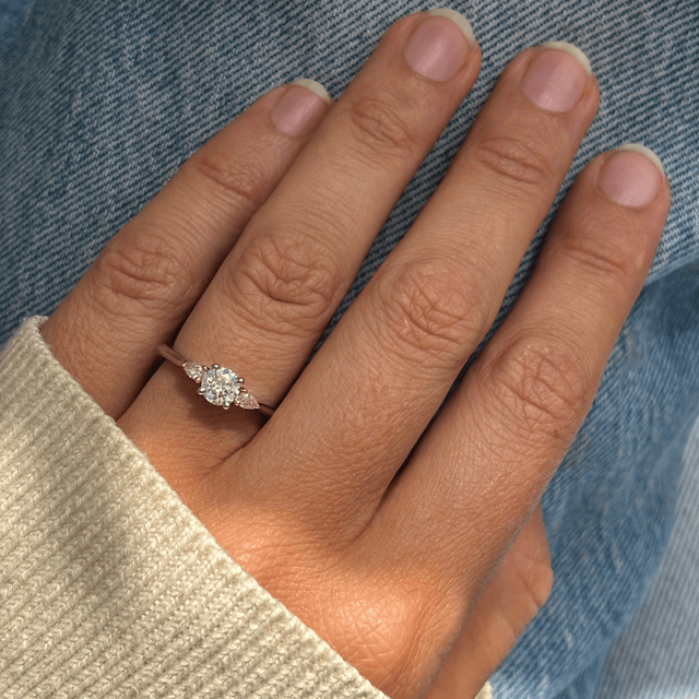 0.51 Carat Round Diamond Trilogy Engagement Ring In Platinum And Rose Gold - Amaya