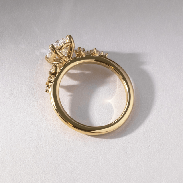 2.00 Carat Lab Grown Oval Diamond Cluster Engagement Ring In Yellow Gold - Morning Star