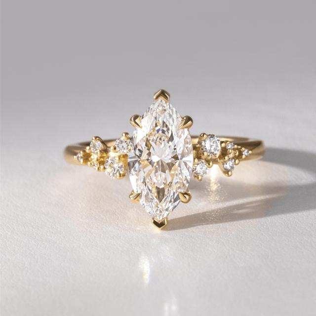 2.00 Carat Lab Grown Marquise Diamond Cluster Engagement Ring In Yellow Gold - Morning Star