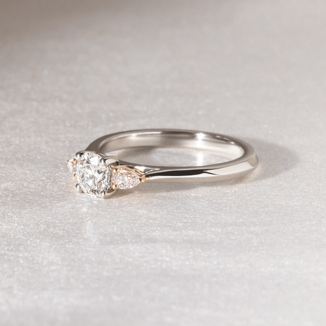 0.51 Carat Round Diamond Trilogy Engagement Ring In Platinum And Rose Gold - Amaya
