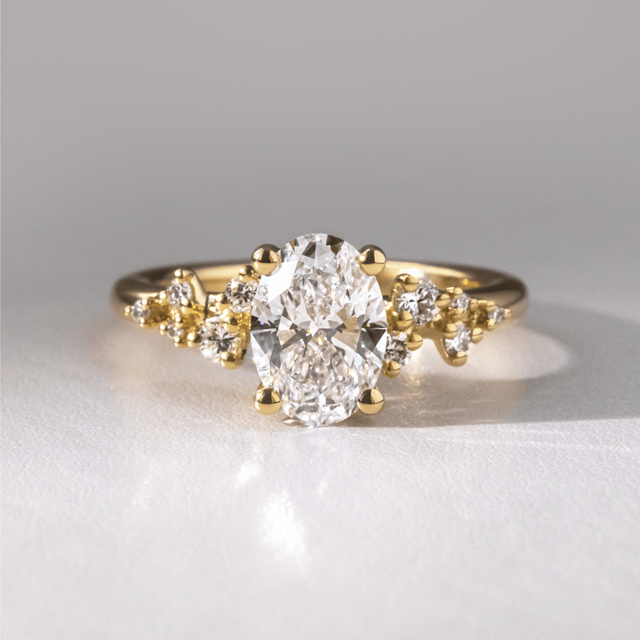 2.00 Carat Lab Grown Oval Diamond Cluster Engagement Ring In Yellow Gold - Morning Star