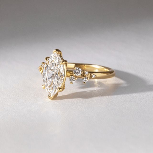2.00 Carat Lab Grown Marquise Diamond Cluster Engagement Ring In Yellow Gold - Morning Star