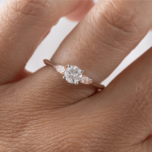0.51 Carat Round Diamond Trilogy Engagement Ring In Platinum And Rose Gold - Amaya