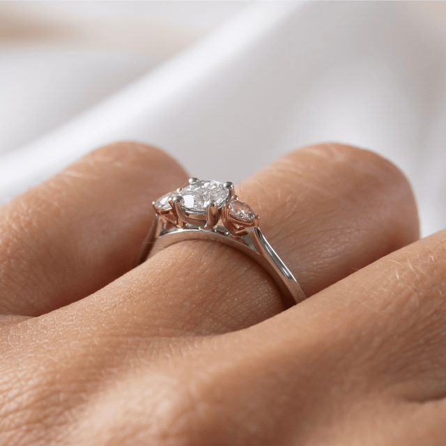 0.51 Carat Round Diamond Trilogy Engagement Ring In Platinum And Rose Gold - Amaya