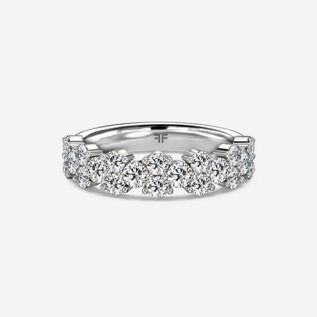 Round Diamond Cluster Half Eternity Ring in Platinum