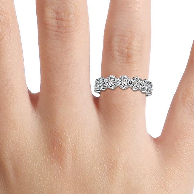 Round Diamond Cluster Half Eternity Ring in Platinum