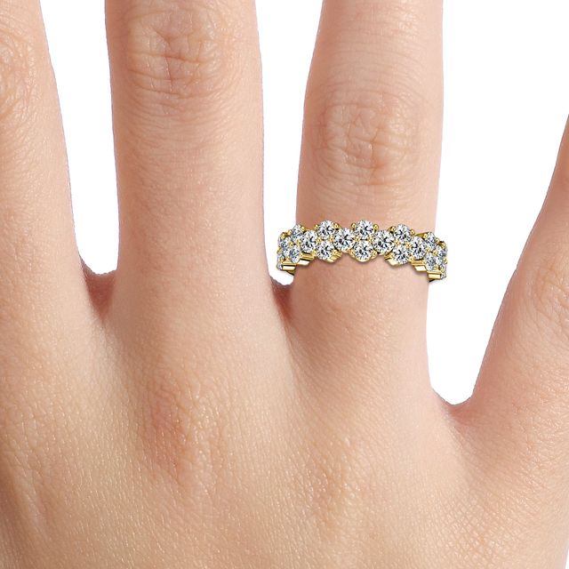 Round Diamond Cluster Half Eternity Ring in Yellow Gold