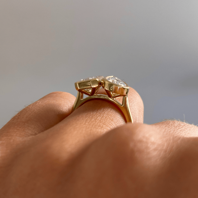 Toi Et Moi Lab Grown Emerald And Pear Diamond Engagement Ring In Yellow Gold