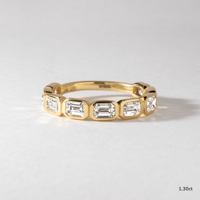 Mia Emerald Diamond Half Eternity Ring In Yellow Gold