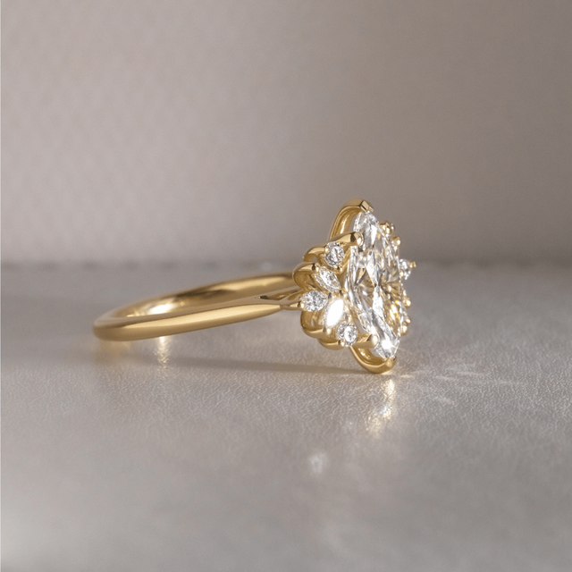 1.80 Carat Marquise Diamond Cluster Yellow Gold Engagement Ring - Holly