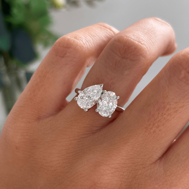 Toi Et Moi Lab Grown Oval And Pear Diamond Engagement Ring In Platinum