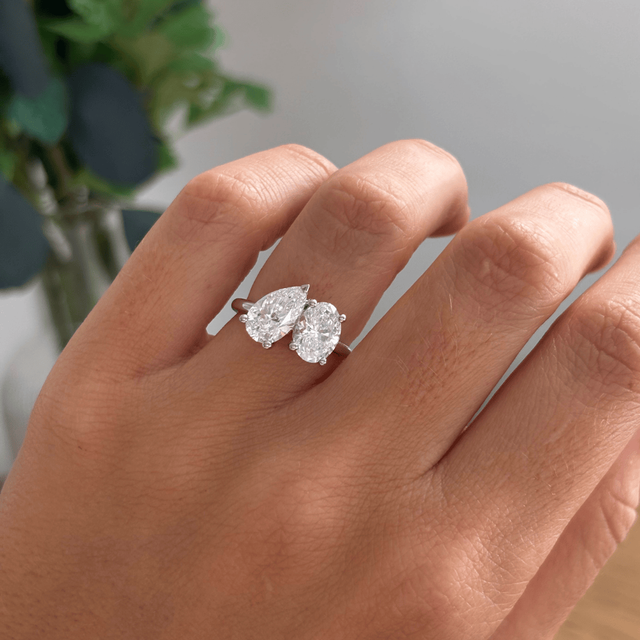 Toi Et Moi Lab Grown Oval And Pear Diamond Engagement Ring In Platinum