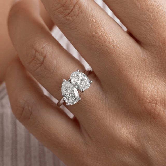 Toi Et Moi Lab Grown Oval And Pear Diamond Engagement Ring In Platinum