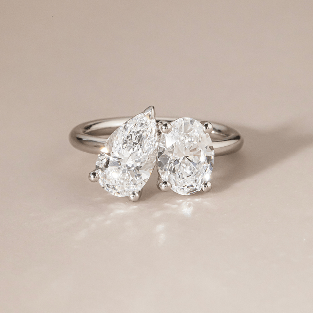 Toi Et Moi Lab Grown Oval And Pear Diamond Engagement Ring In Platinum