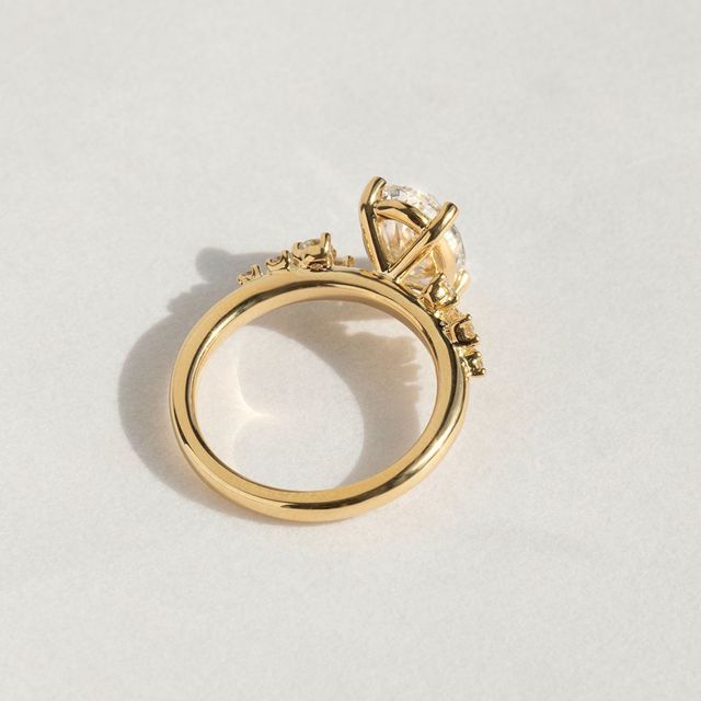2.00 Carat Lab Grown Oval Diamond Cluster Engagement Ring In Yellow Gold - Morning Star
