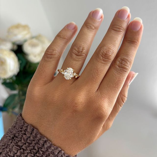 2.00 Carat Lab Grown Oval Diamond Cluster Engagement Ring In Yellow Gold - Morning Star