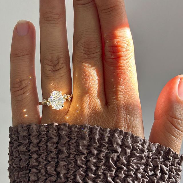 2.00 Carat Lab Grown Oval Diamond Cluster Engagement Ring In Yellow Gold - Morning Star