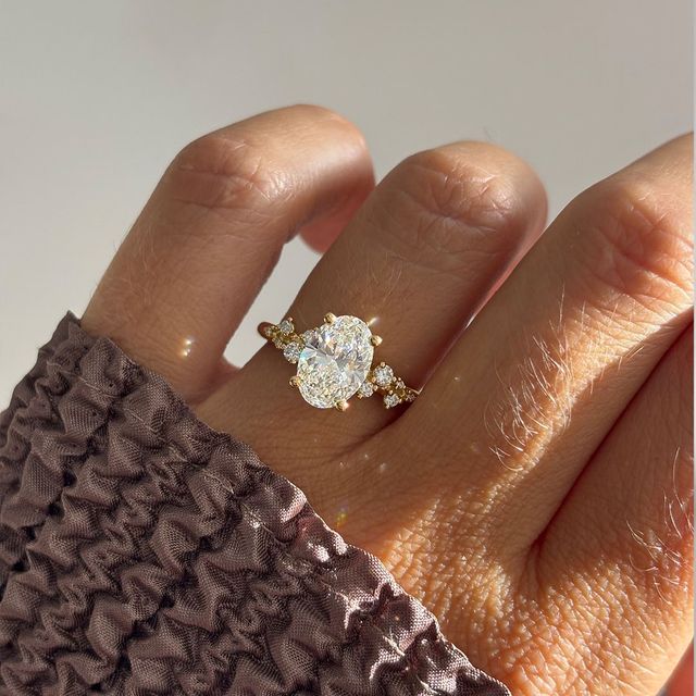 2.00 Carat Lab Grown Oval Diamond Cluster Engagement Ring In Yellow Gold - Morning Star