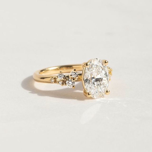 2.00 Carat Lab Grown Oval Diamond Cluster Engagement Ring In Yellow Gold - Morning Star