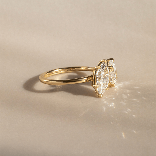 Toi Et Moi Lab Grown Oval And Marquise Diamond Engagement Ring In Yellow Gold
