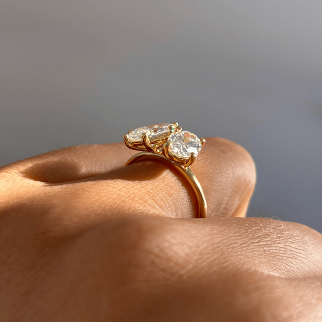 Toi Et Moi Lab Grown Oval And Marquise Diamond Engagement Ring In Yellow Gold