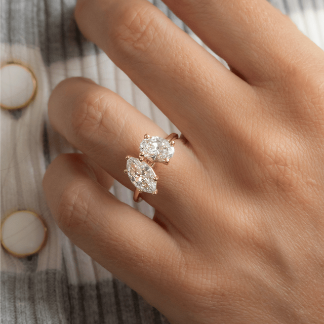 Toi Et Moi Lab Grown Oval And Marquise Diamond Engagement Ring In Yellow Gold