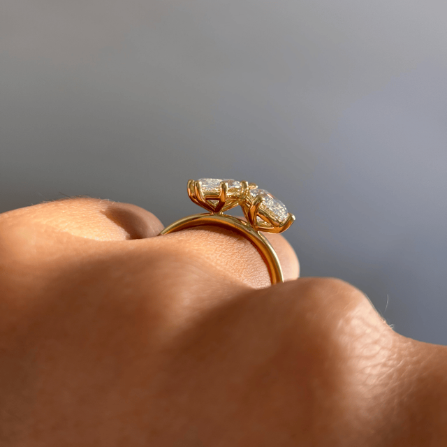 Toi Et Moi Lab Grown Oval And Marquise Diamond Engagement Ring In Yellow Gold