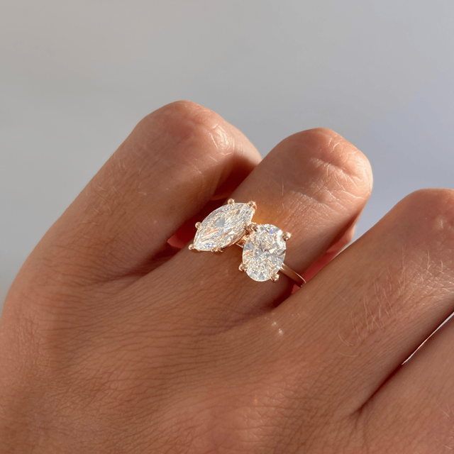 Toi Et Moi Lab Grown Oval And Marquise Diamond Engagement Ring In Yellow Gold