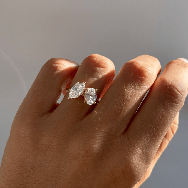 Toi Et Moi Lab Grown Oval And Marquise Diamond Engagement Ring In Yellow Gold