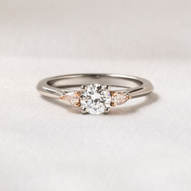 0.51 Carat Round Diamond Trilogy Engagement Ring In Platinum And Rose Gold - Amaya