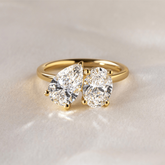 Toi Et Moi Lab Grown Oval And Pear Diamond Engagement Ring In Yellow Gold