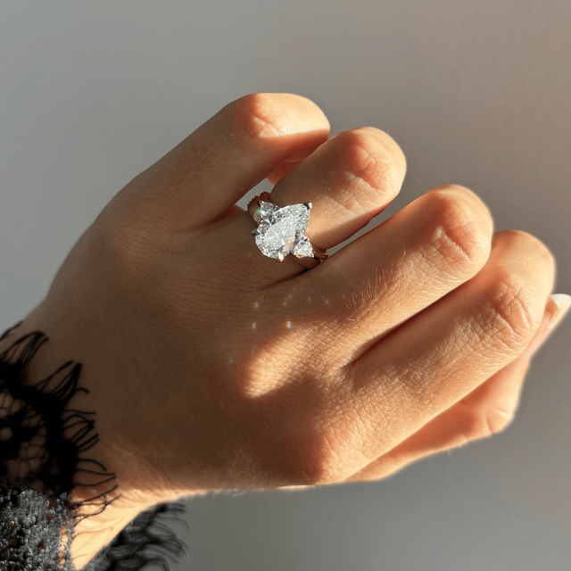 3.00 Carat Pear Diamond Trilogy Yellow Gold Engagement Ring - Manilla