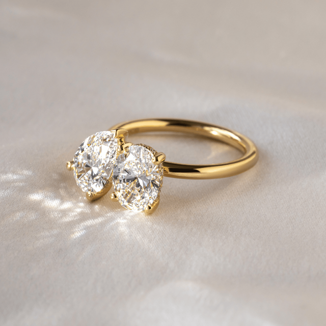 Toi Et Moi Lab Grown Oval And Pear Diamond Engagement Ring In Yellow Gold