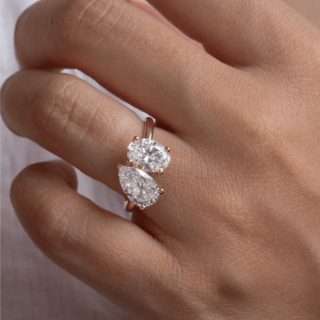 Toi Et Moi Lab Grown Oval And Pear Diamond Engagement Ring In Yellow Gold