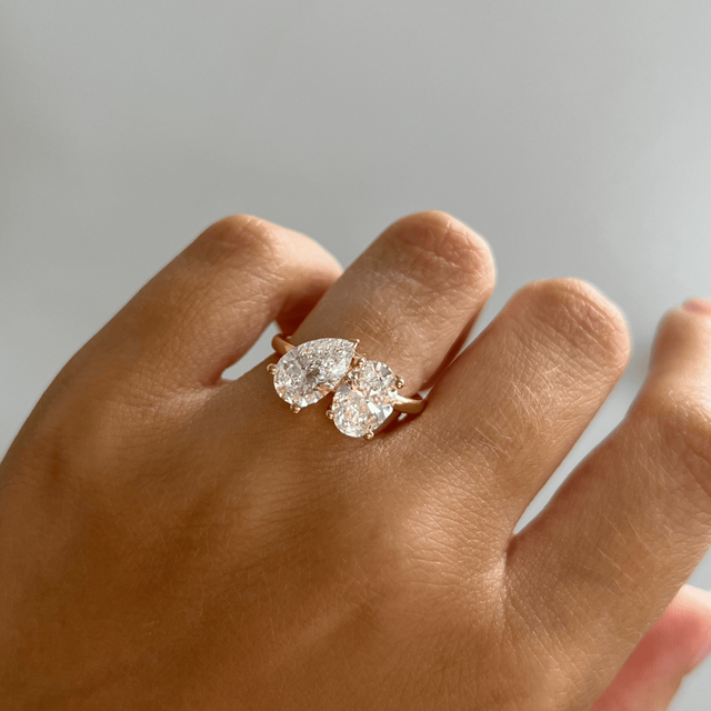 Toi Et Moi Lab Grown Oval And Pear Diamond Engagement Ring In Yellow Gold