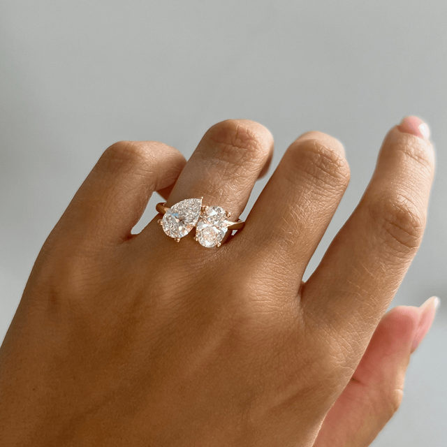 Toi Et Moi Lab Grown Oval And Pear Diamond Engagement Ring In Yellow Gold