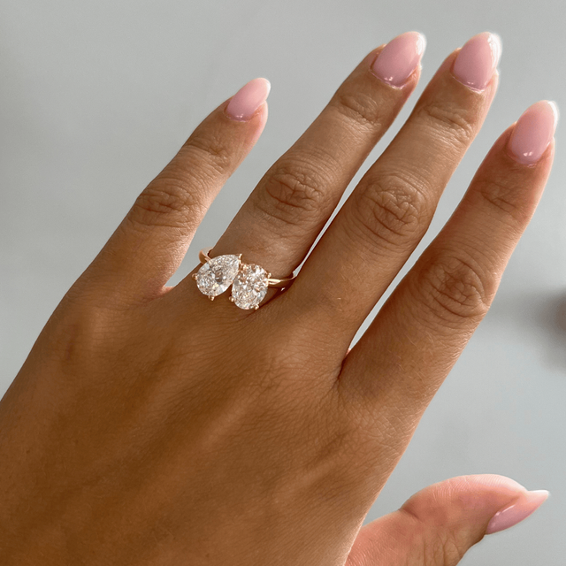Toi Et Moi Lab Grown Oval And Pear Diamond Engagement Ring In Yellow Gold