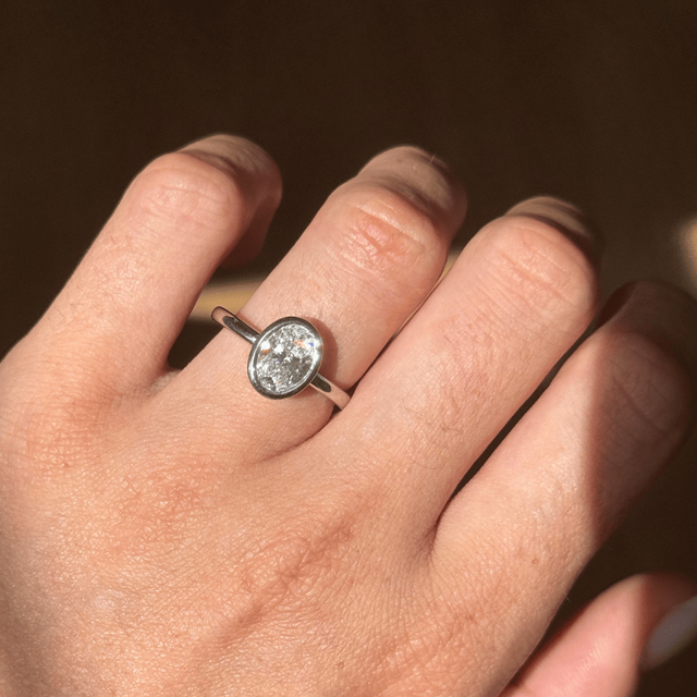 1.50 Carat Lab Grown Oval Diamond Bezel Solitaire Ring In Platinum - Chloe
