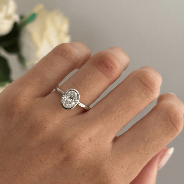 1.50 Carat Lab Grown Oval Diamond Bezel Solitaire Ring In Platinum - Chloe