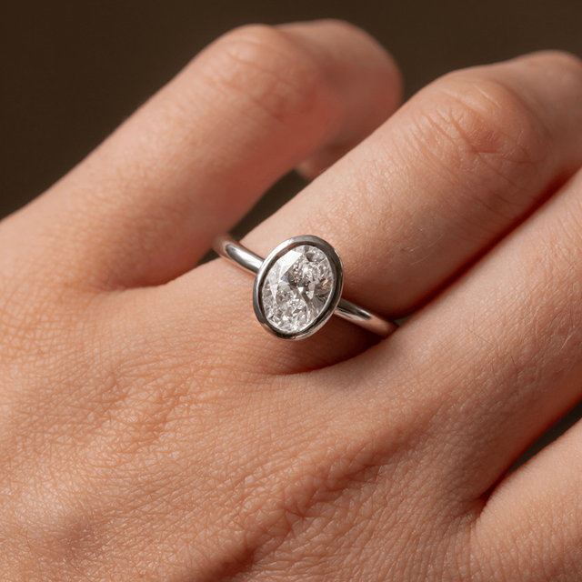 1.50 Carat Lab Grown Oval Diamond Bezel Solitaire Ring In Platinum - Chloe