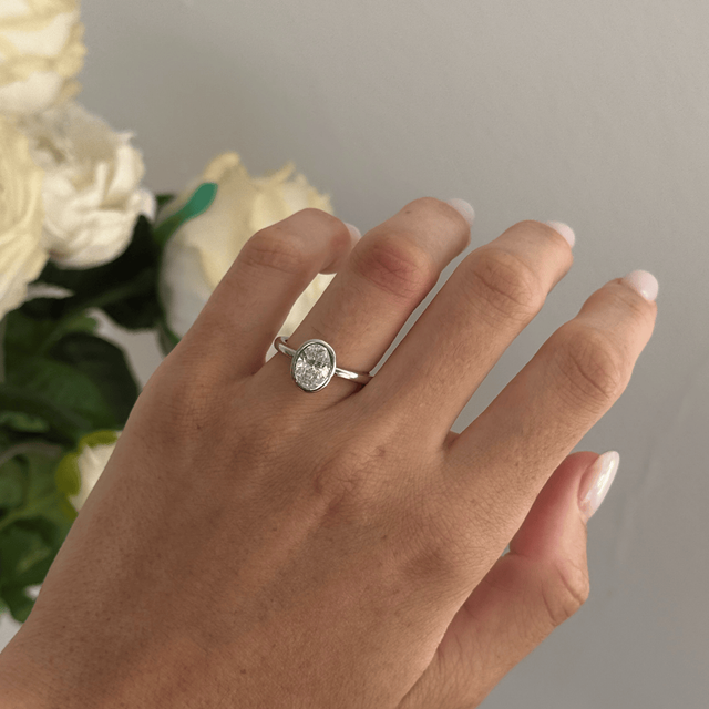 1.50 Carat Lab Grown Oval Diamond Bezel Solitaire Ring In Platinum - Chloe