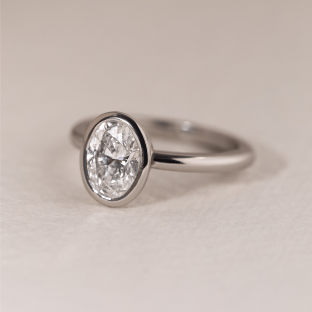 1.50 Carat Lab Grown Oval Diamond Bezel Solitaire Ring In Platinum - Chloe