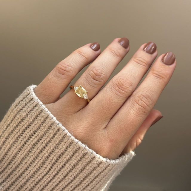 1.50 Carat Cushion Yellow Diamond Trilogy Yellow Gold Engagement Ring - Manilla