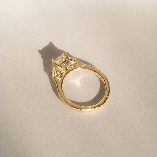 1.50 Carat Cushion Yellow Diamond Trilogy Yellow Gold Engagement Ring - Manilla