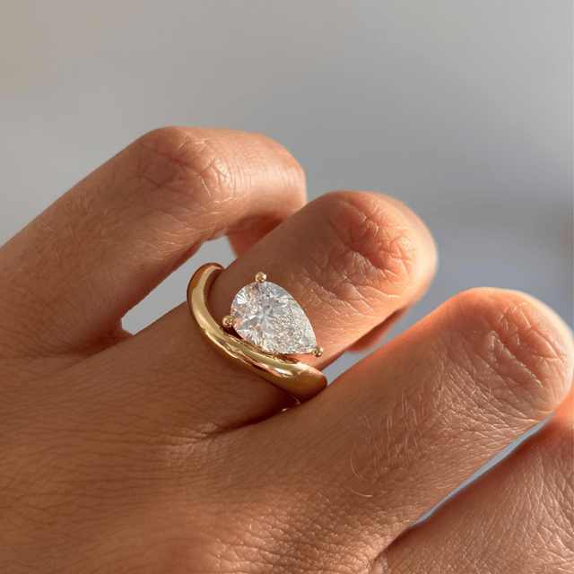 2.17 Carat Lab Grown Pear Solitaire Engagement Ring In Yellow Gold - Flow